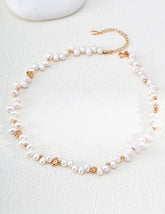 Natural Pearl Gold‑Tone Beaded Necklace, Dainty Layering Choker for Women
