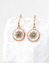 S925 Sterling Silver Stylish White Mother of Pearl & Turquoise Earrings