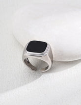 S925 Sterling Silver Minimalist Black Onyx Signet Ring