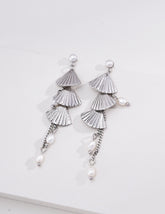 Layered Umbrella Heart Pearl Dangle Earrings, Romantic Long Tassel Drop Earrings
