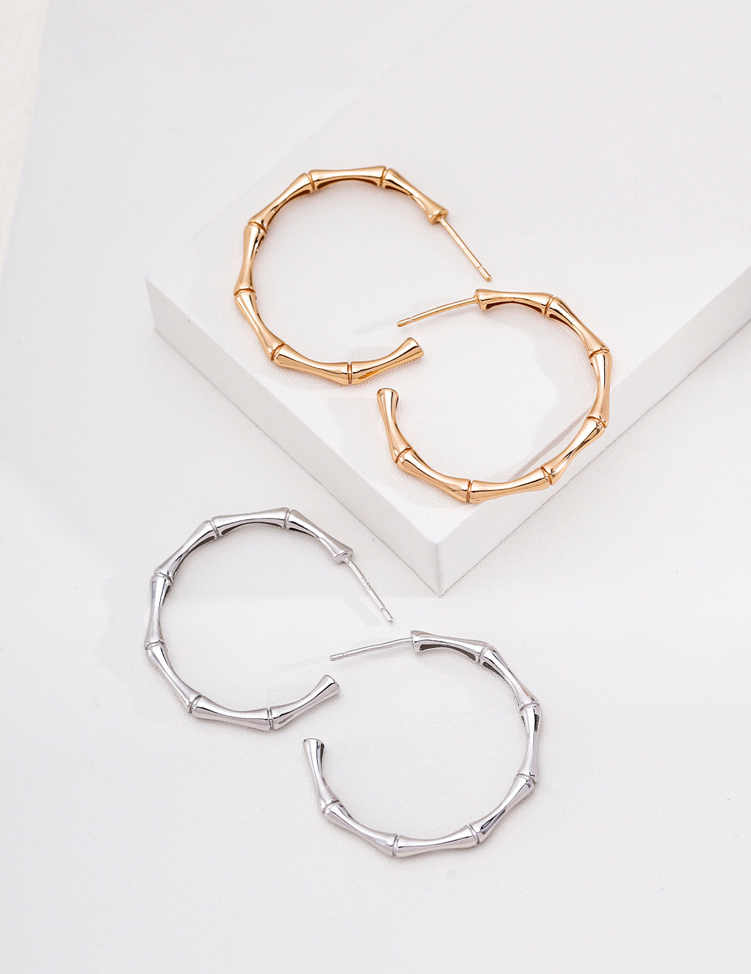 Lightweight Bamboo Hoop Earrings | S925 Sterling Silver | Hypoallergenic Vintage Hoops