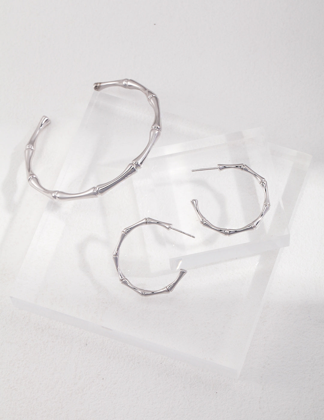 Lightweight Bamboo Hoop Earrings | S925 Sterling Silver | Hypoallergenic Vintage Hoops