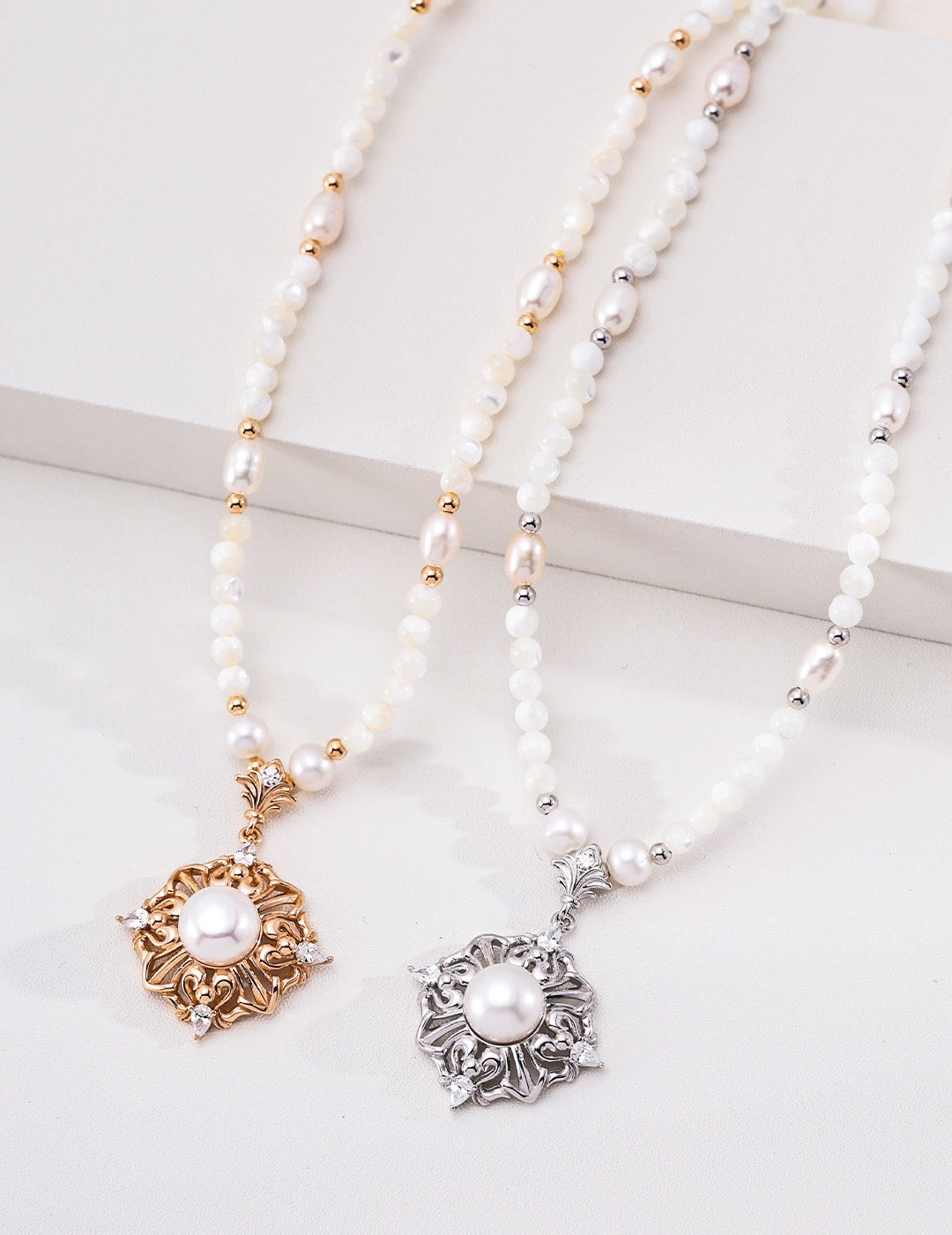 Vintage‑Gold Gothic Coronet Pearl Necklace