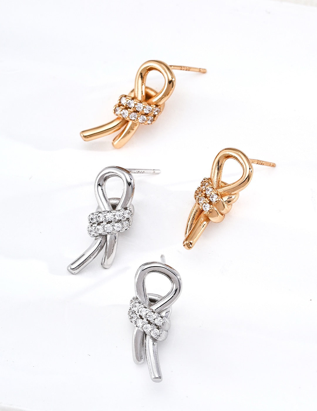 Vintage Zircon Stud Earrings in S925 Silver, Ins Knot Minimalist Luxury Design