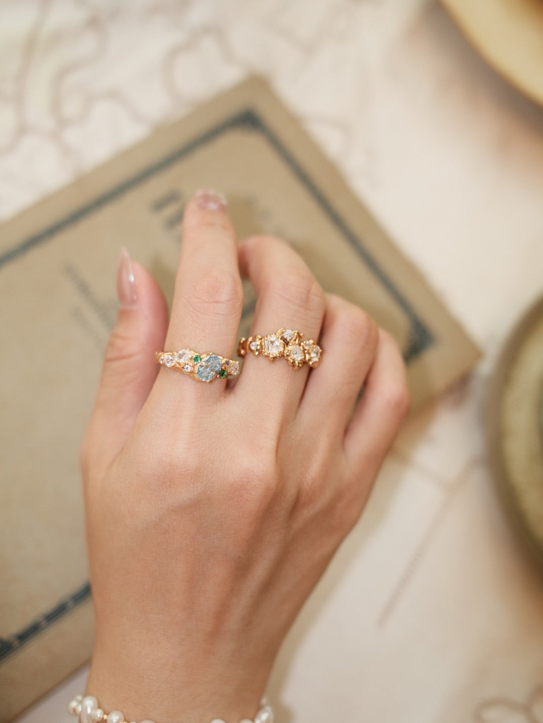 Forest Heartbeat Zircon Ring Silver structure shaped like twisting vines & budding flowers, capturing the vivid breath of the forest.