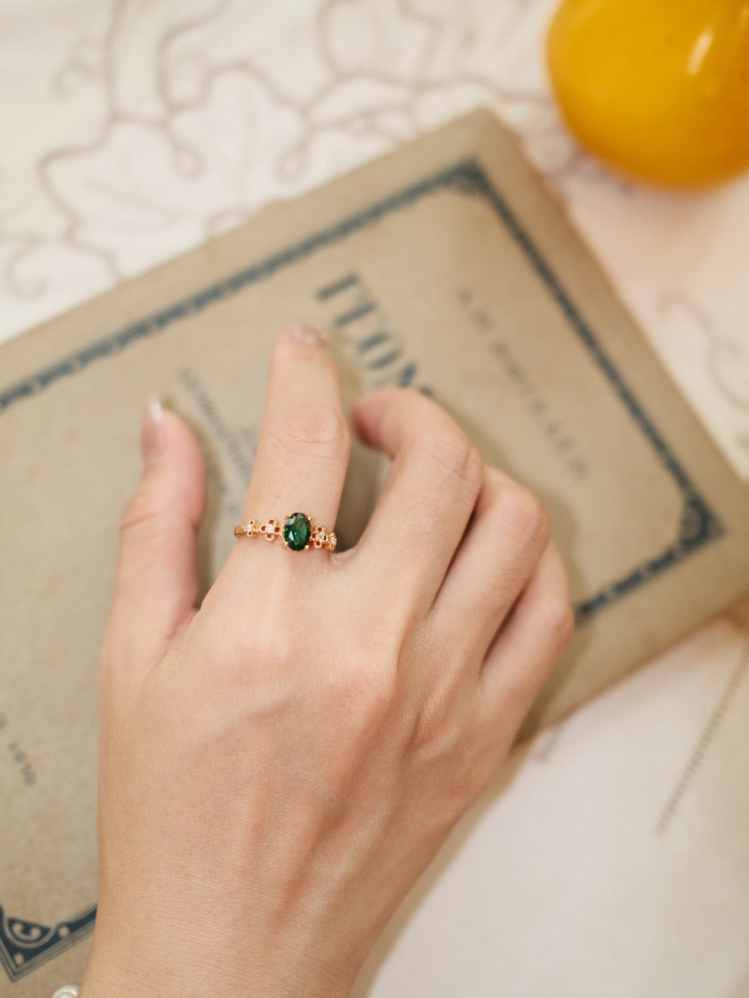 S925 Sterling Silver Green Cubic Zirconia Open Adjustable Ring