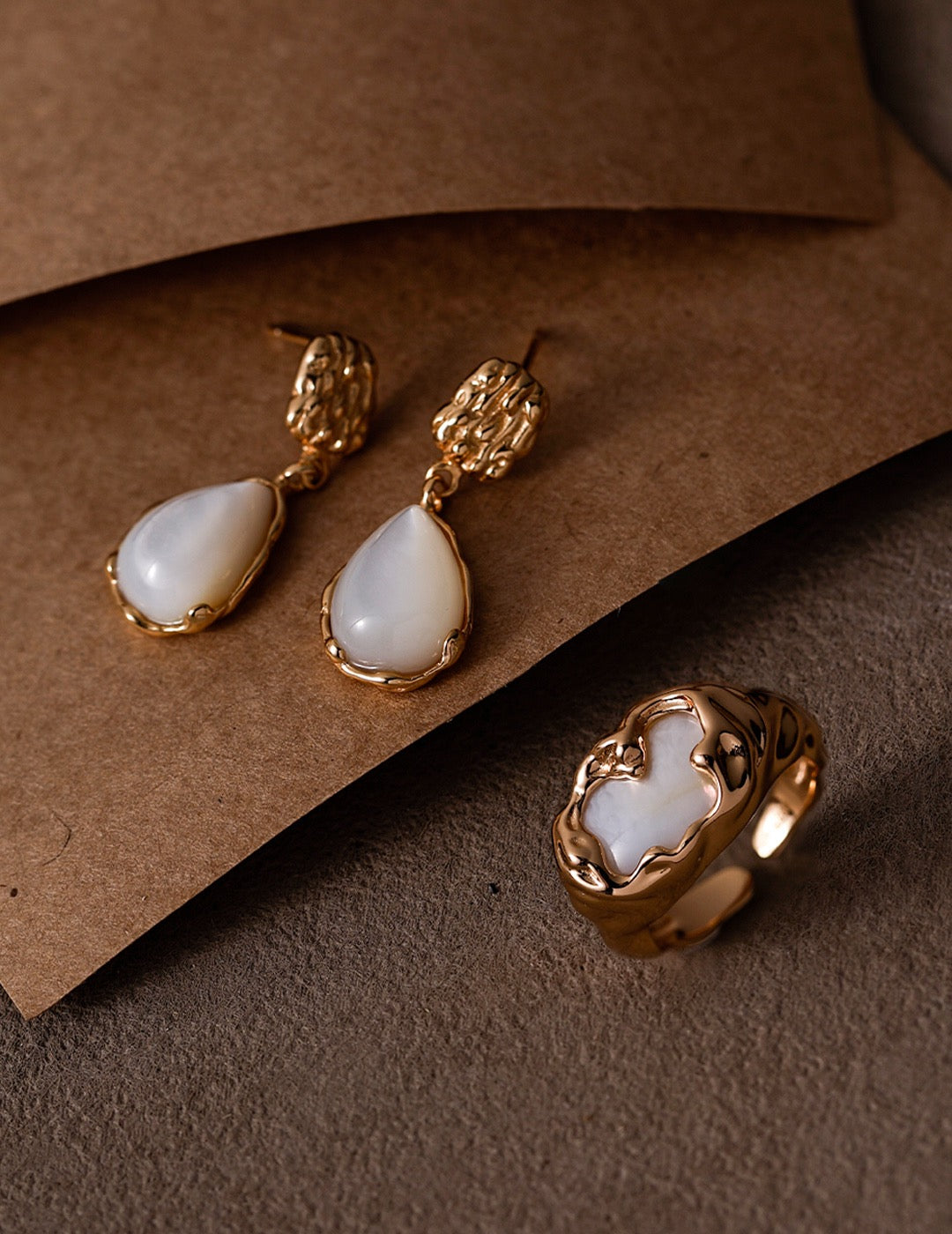 Lava Breath Collection · Irregular Textured Natural Mother‑of‑Pearl Jewelry