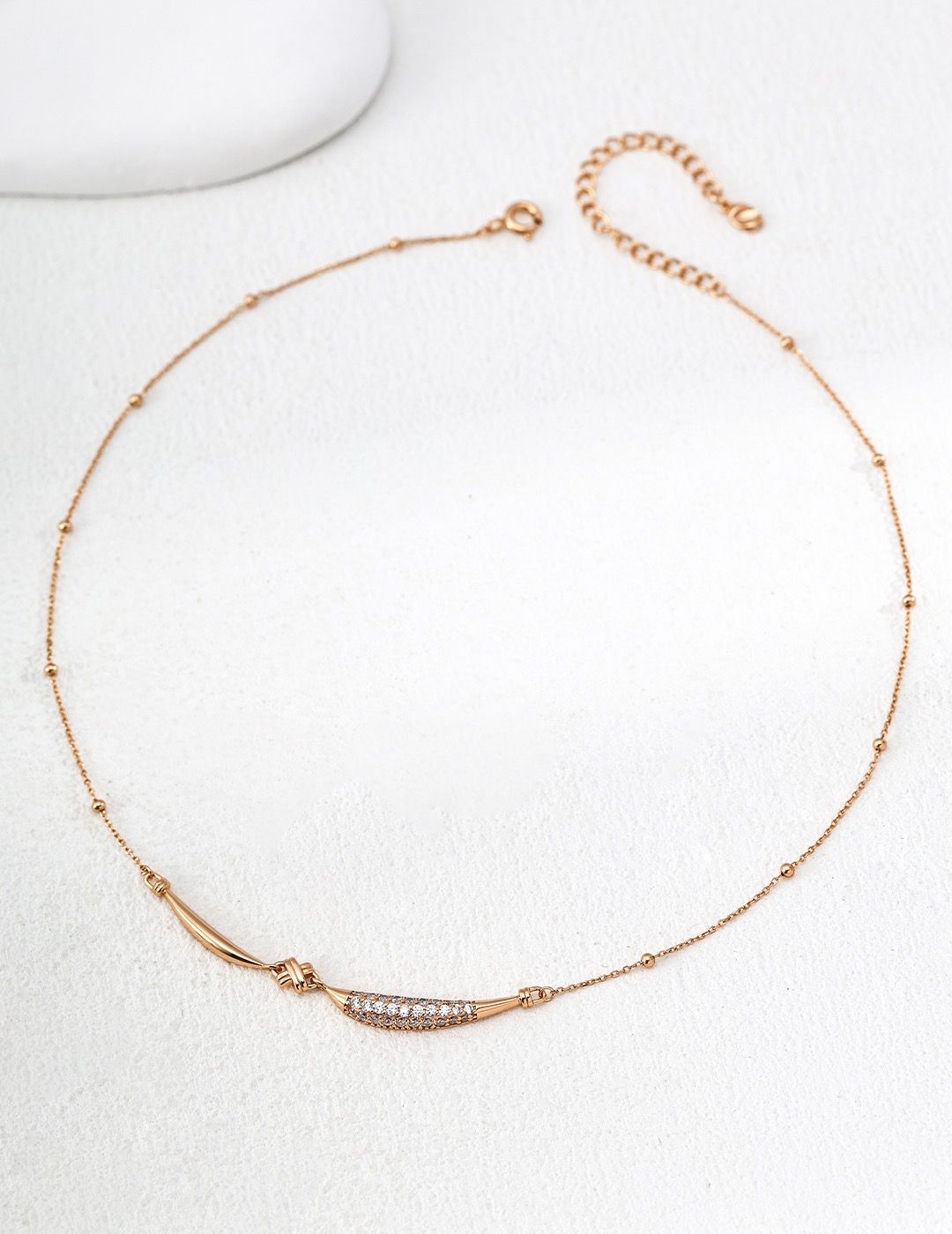 Elegant Curved Necklace, Half Gold Tone & Half Cubic Zirconia Stones