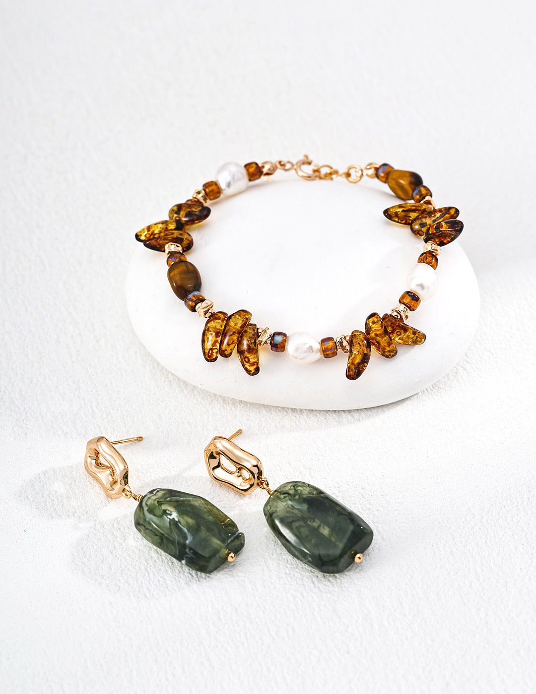 S925 Sterling‑Silver Vintage Bracelet, Natural Pearl, Czech Glass & Tiger’s Eye