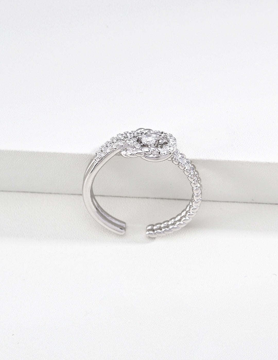 S925 Sterling Silver Snake Shape Cubic Zirconia Open Adjustable Ring