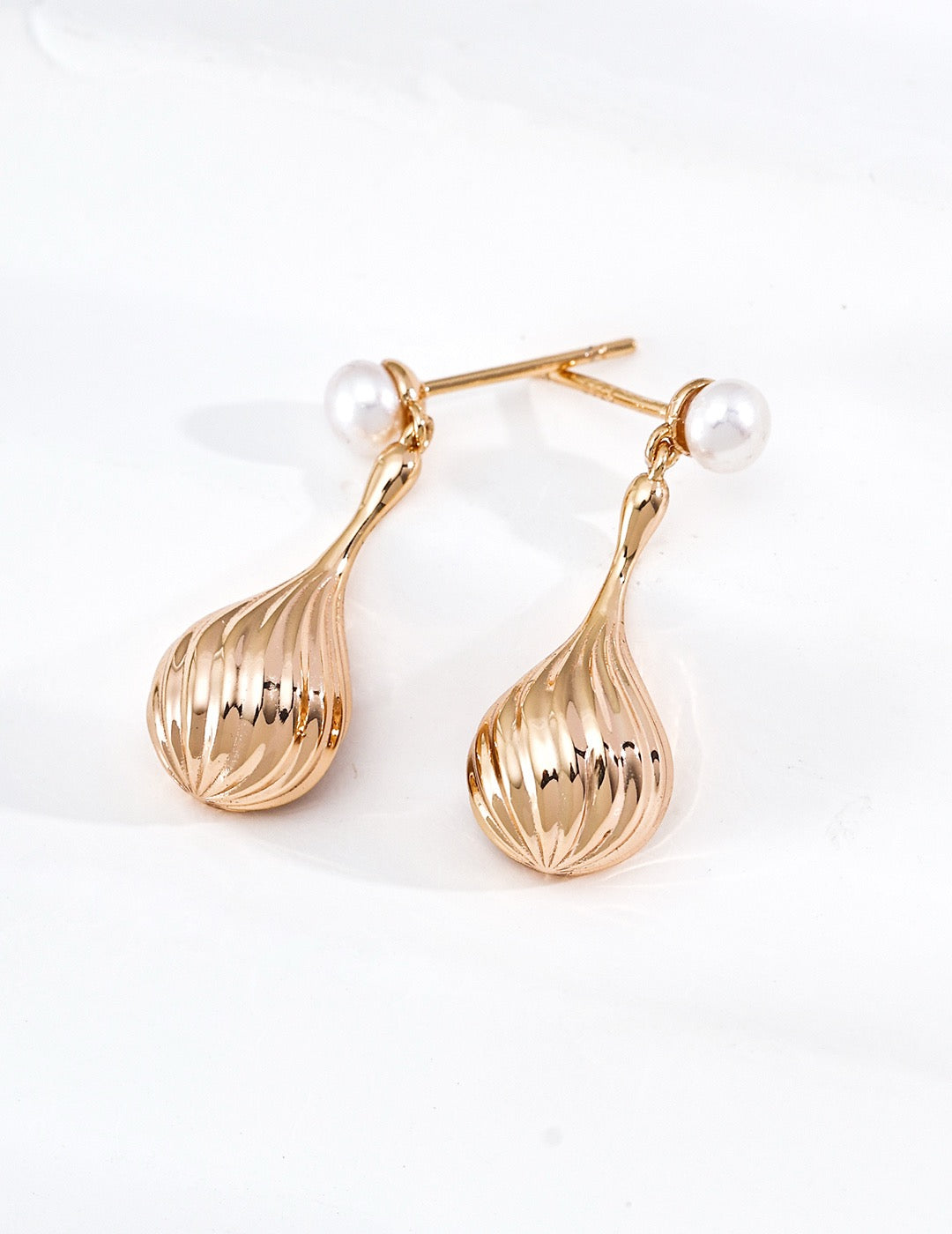 S925 Sterling‑Silver Vintage Gilded Teardrop Natural Pearl Drop Earrings