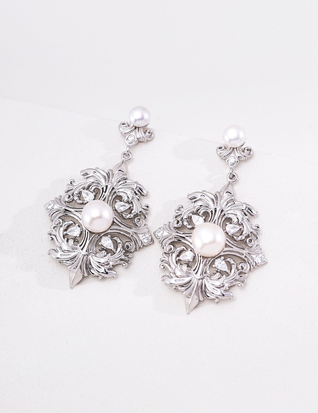 Rococo‑Style Pearl Dangle Earrings, Vintage Carved Ornate Pearl Earrings for Women
