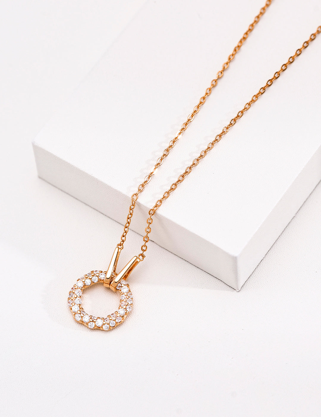 Hollow Circle CZ Pendant Necklace, Silver Tone / Vintage Gold, Minimalist Dainty Jewelry