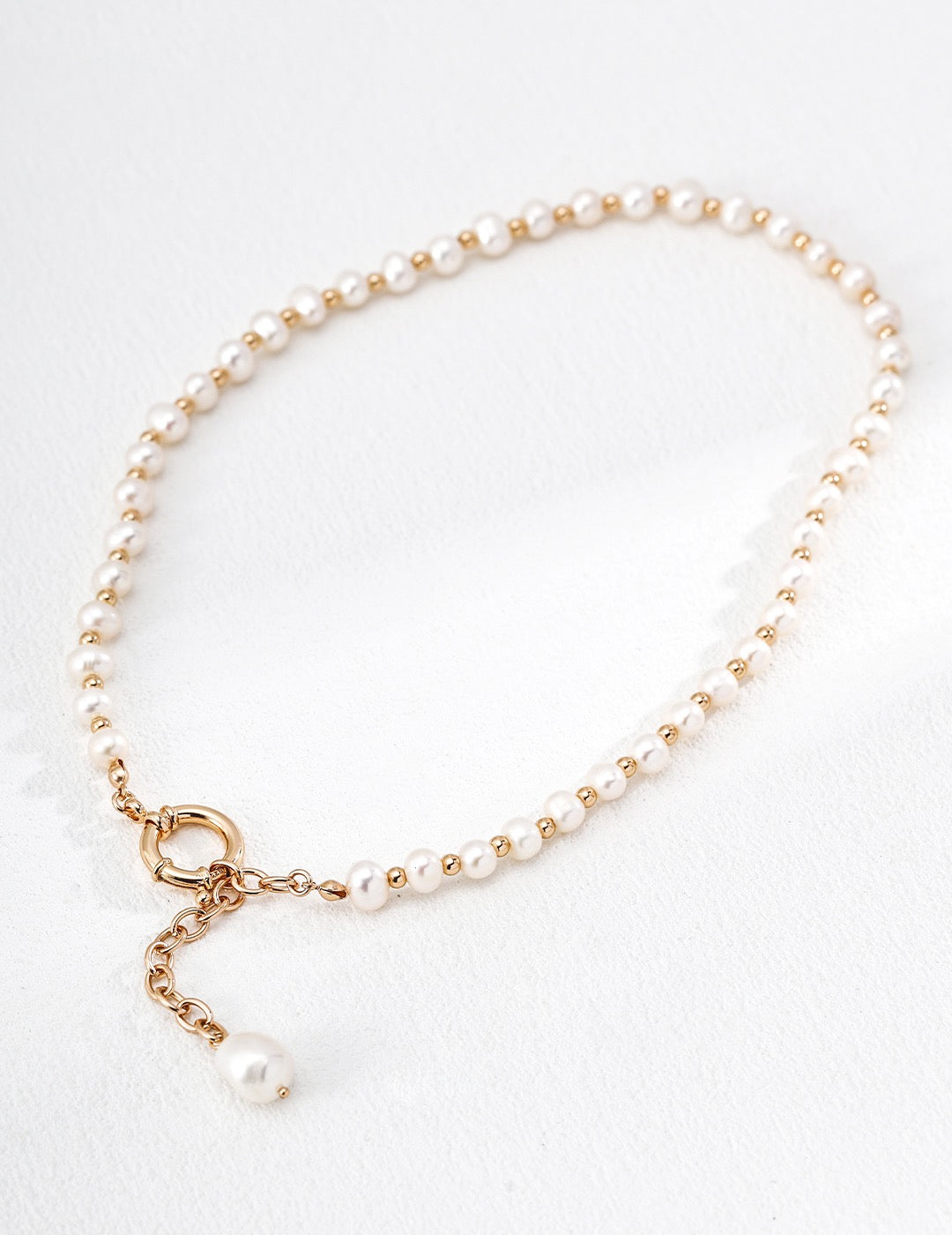 S925 Silver Pearl Reset Series Gold‑Bead Spaced Pearl Choker Necklace