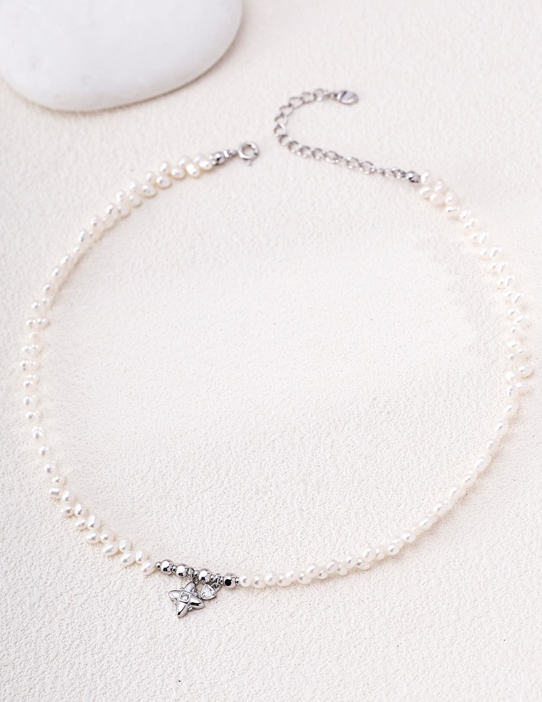 925 Sterling Silver Natural Freshwater Pearl Necklace, Dainty Choker for Women