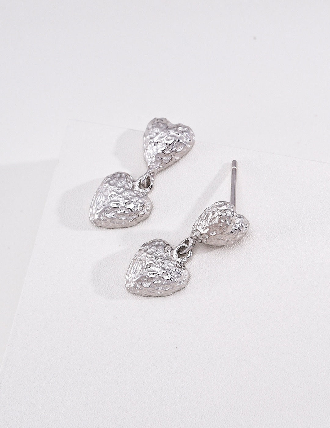 S925 Sterling‑Silver Vintage Matte Heart Earrings