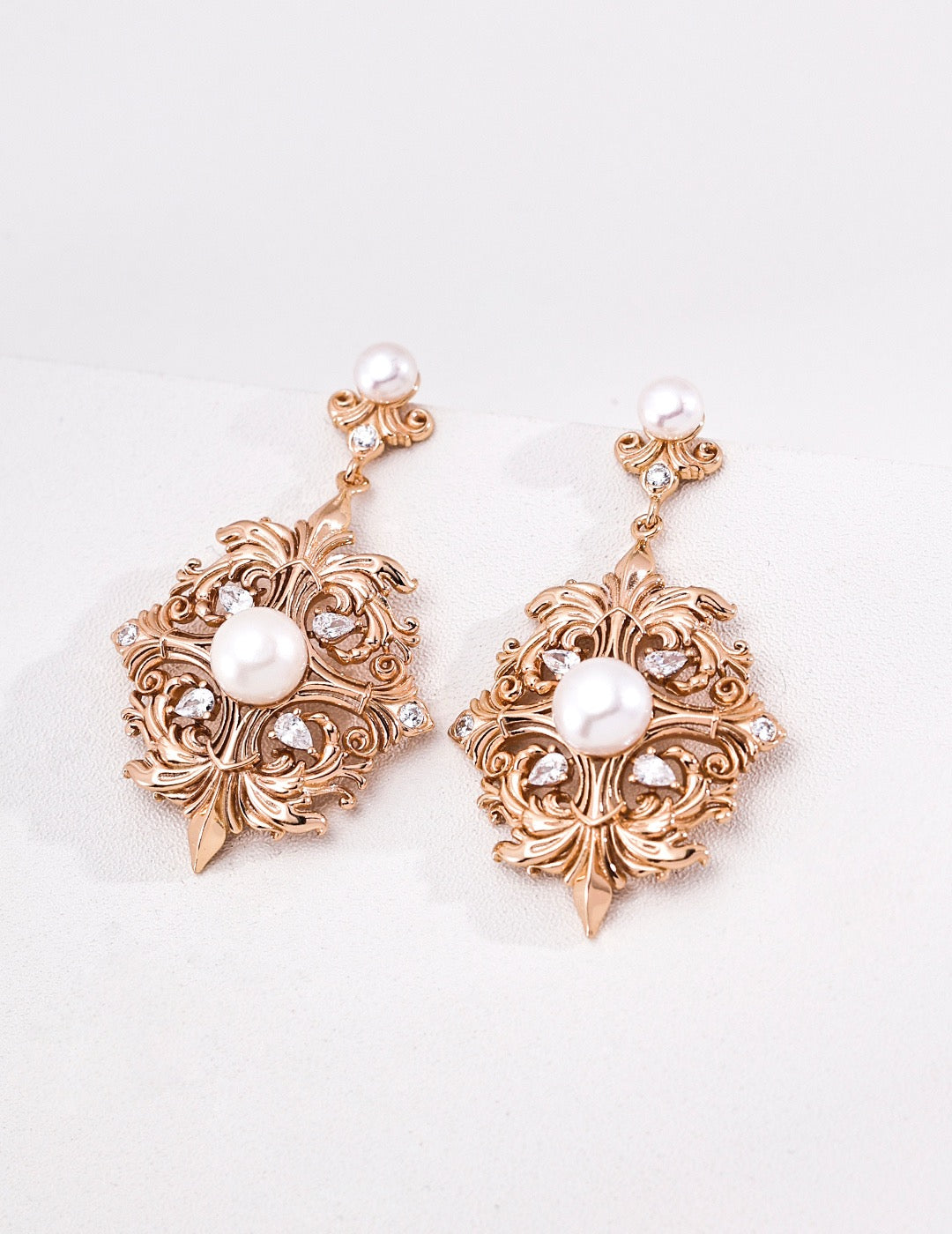 Rococo‑Style Pearl Dangle Earrings, Vintage Carved Ornate Pearl Earrings for Women