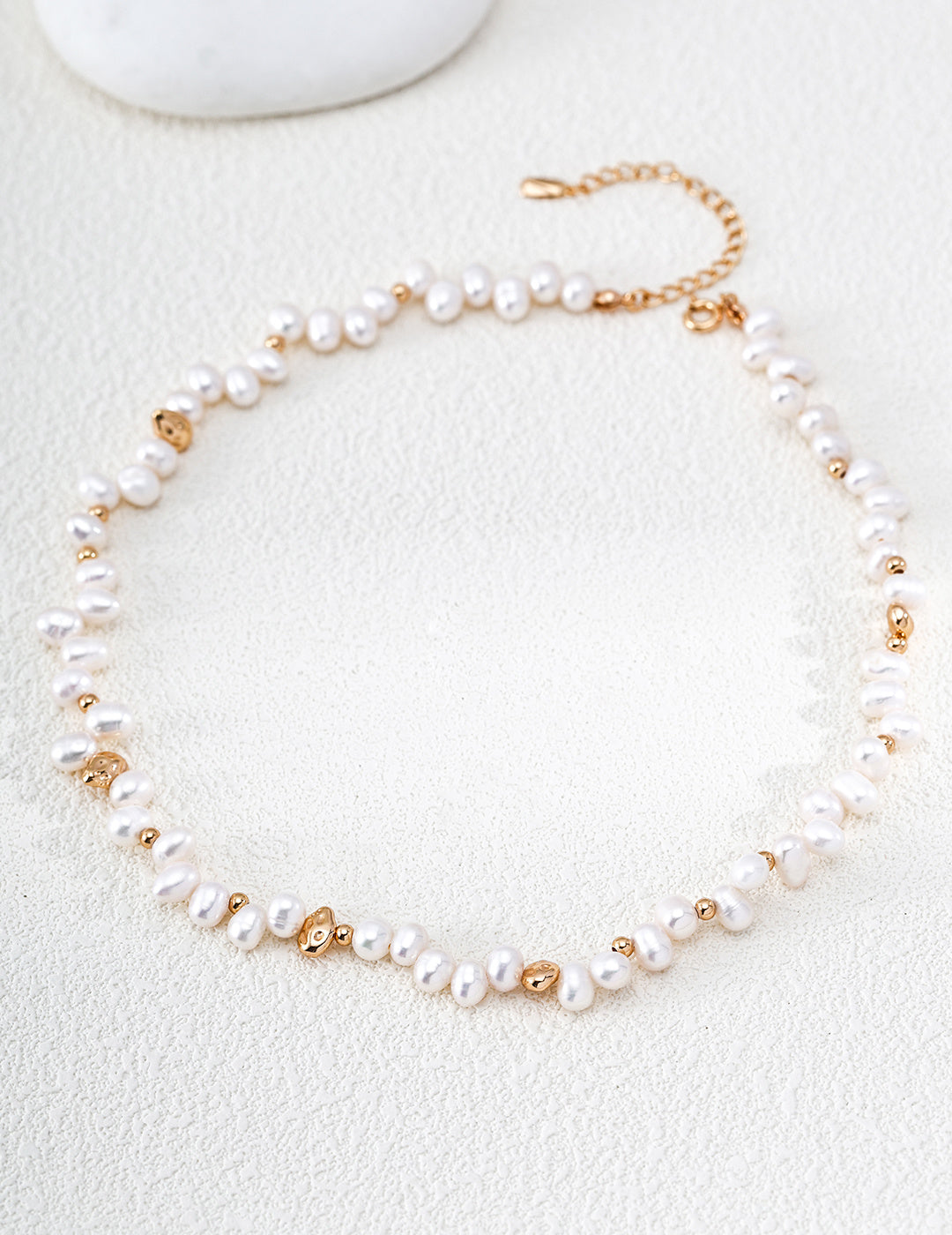 Natural Pearl Gold‑Tone Beaded Necklace, Dainty Layering Choker for Women
