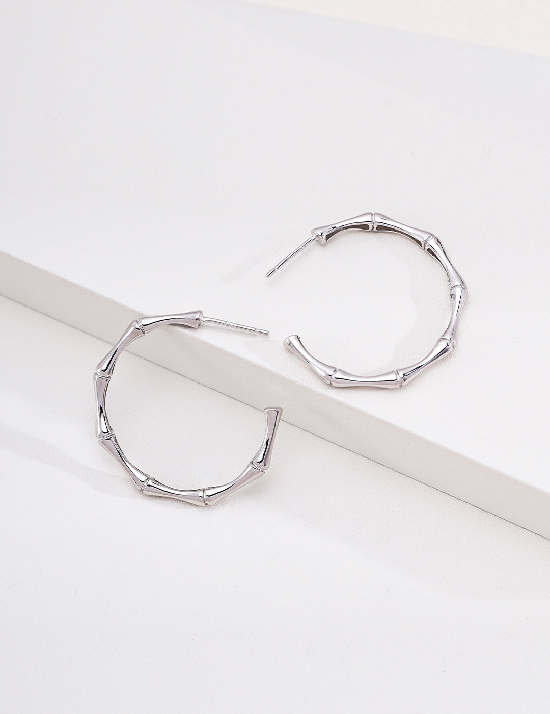 Lightweight Bamboo Hoop Earrings | S925 Sterling Silver | Hypoallergenic Vintage Hoops