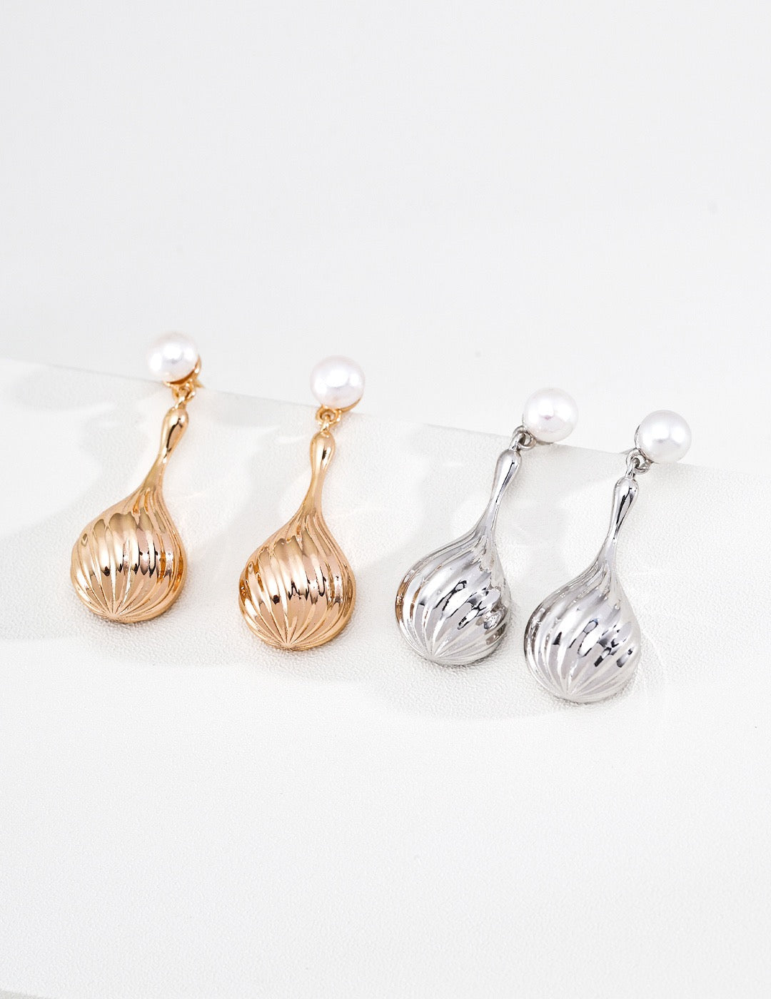 S925 Sterling‑Silver Vintage Gilded Teardrop Natural Pearl Drop Earrings