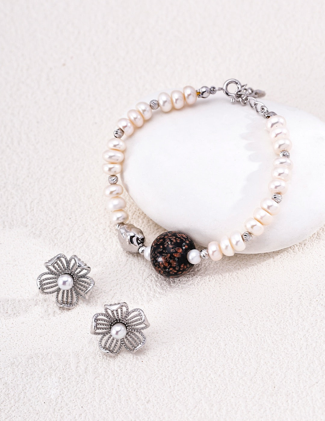Flower‑Cluster Pearl Earrings, S925 Sterling‑Silver Vintage Floral Pearl Studs