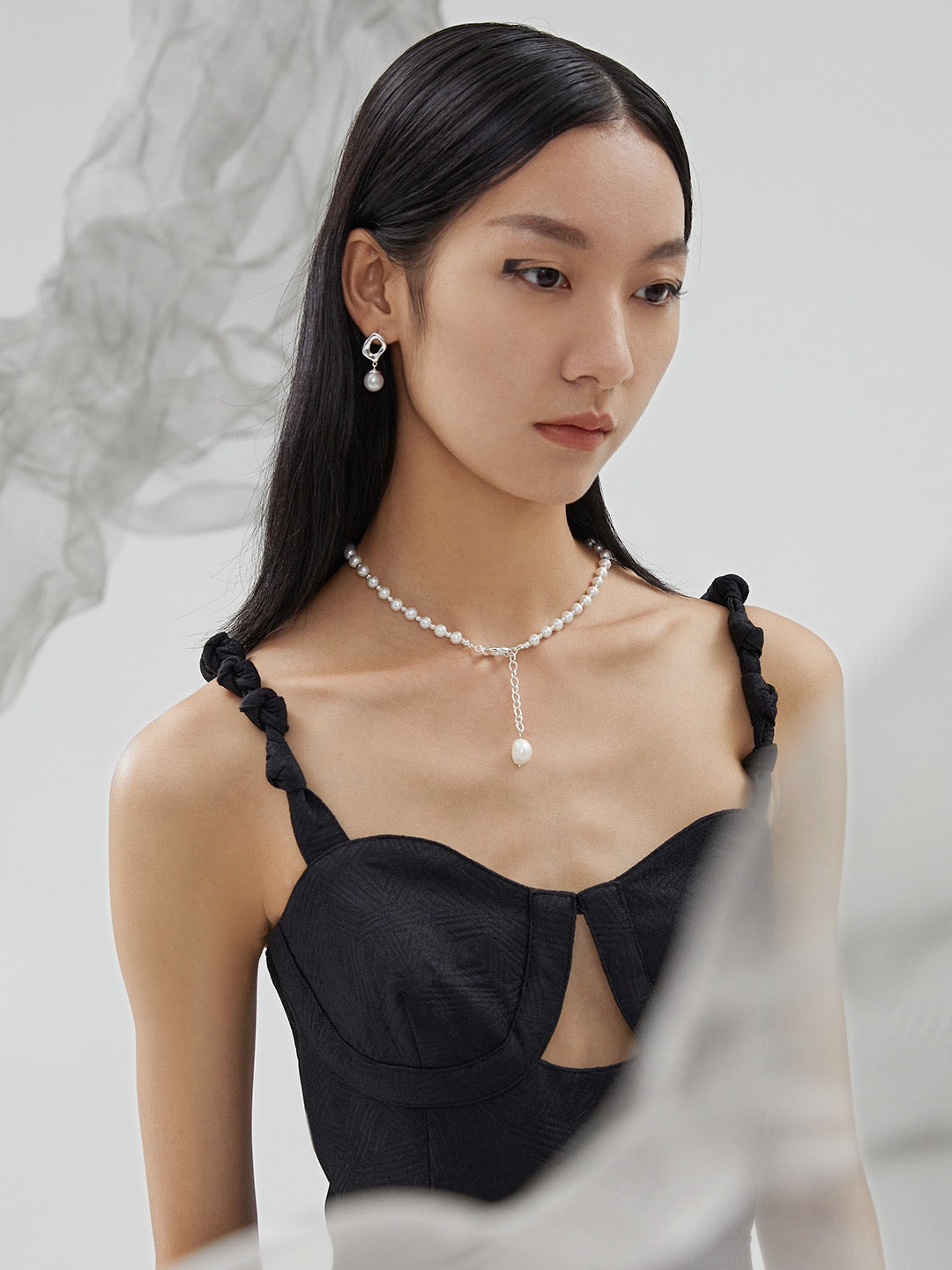 S925 Silver Pearl Reset Series Gold‑Bead Spaced Pearl Choker Necklace