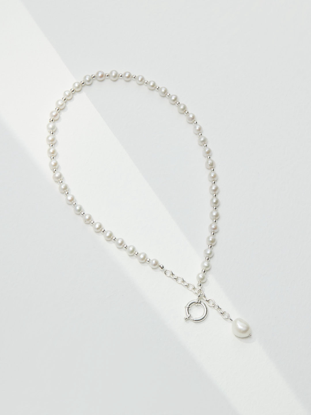 S925 Silver Pearl Reset Series Gold‑Bead Spaced Pearl Choker Necklace