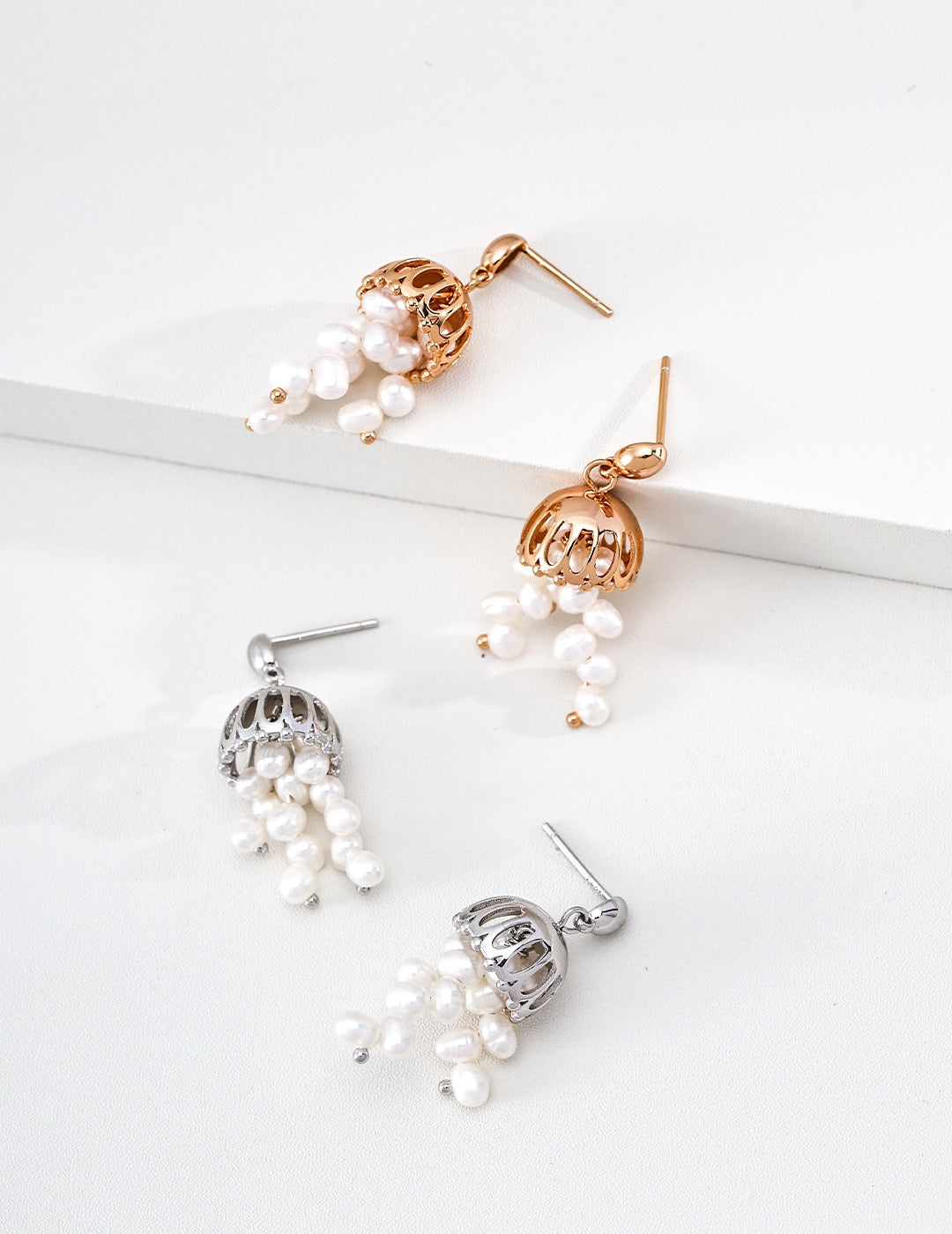 S925 Sterling‑Silver Wind‑Chime Series Stud Earrings, Vintage‑Gold European Architecture Pearl Earrings