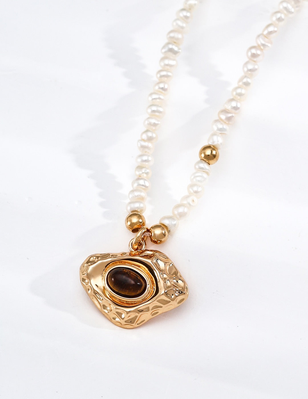 S925 Sterling‑Silver Tiger’s Eye & Natural Pearl Pendant Choker