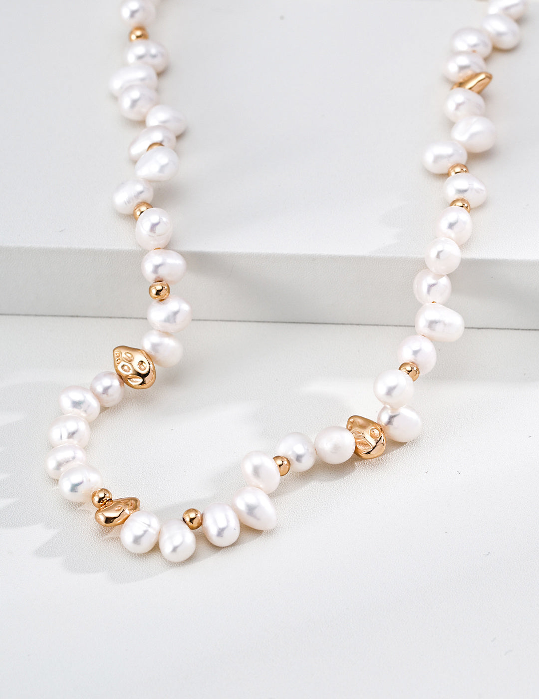 Natural Pearl Gold‑Tone Beaded Necklace, Dainty Layering Choker for Women