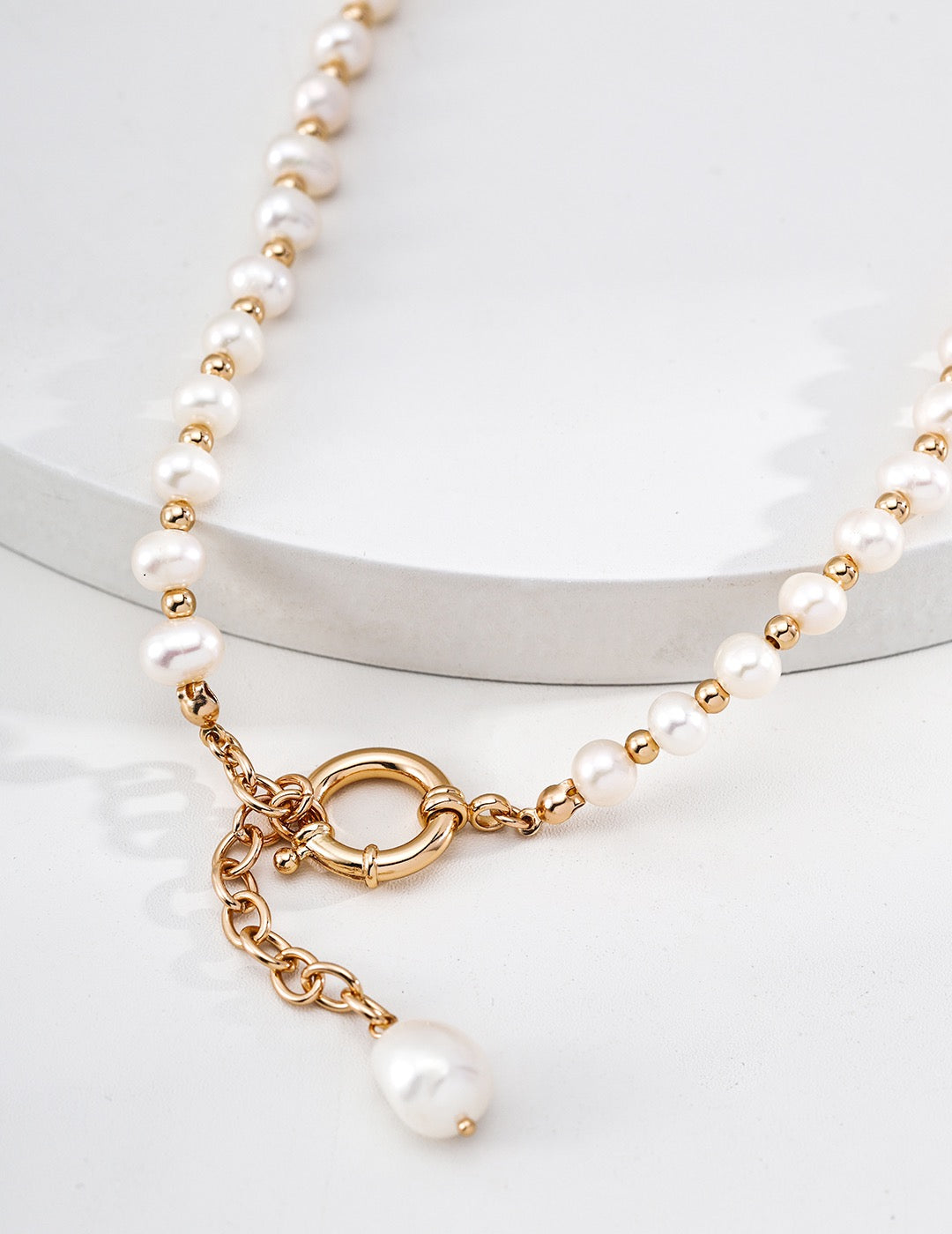 S925 Silver Pearl Reset Series Gold‑Bead Spaced Pearl Choker Necklace