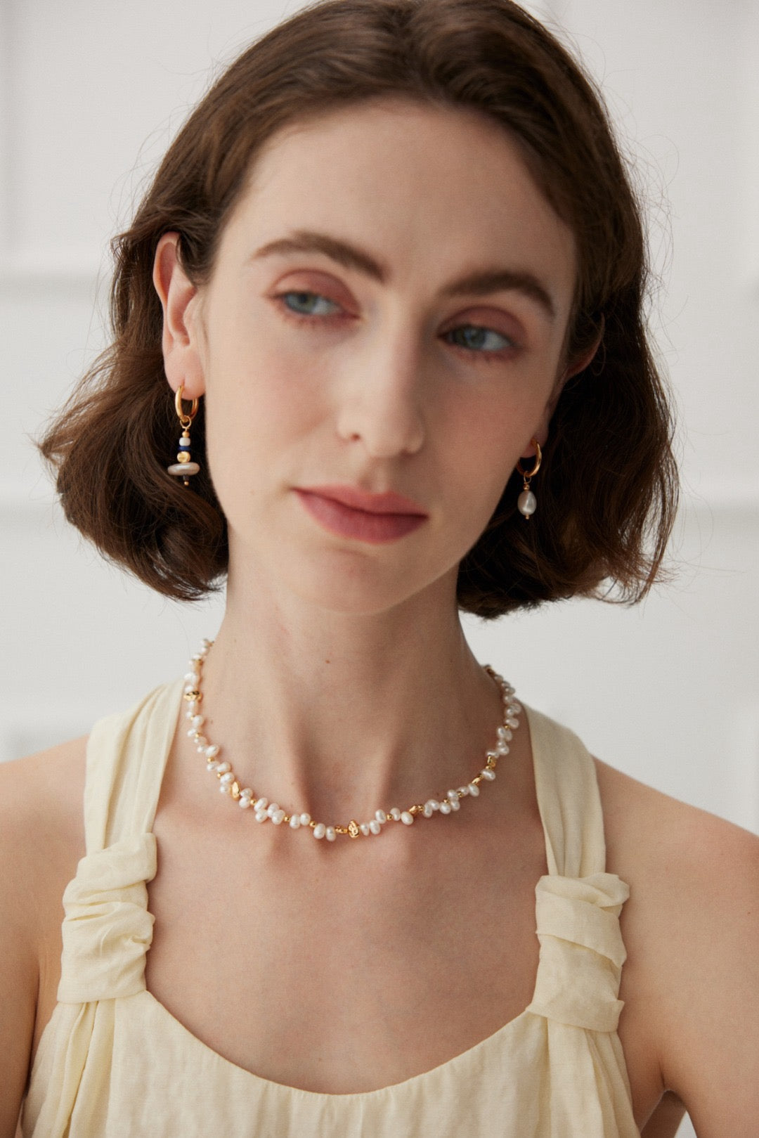 Natural Pearl Gold‑Tone Beaded Necklace, Dainty Layering Choker for Women