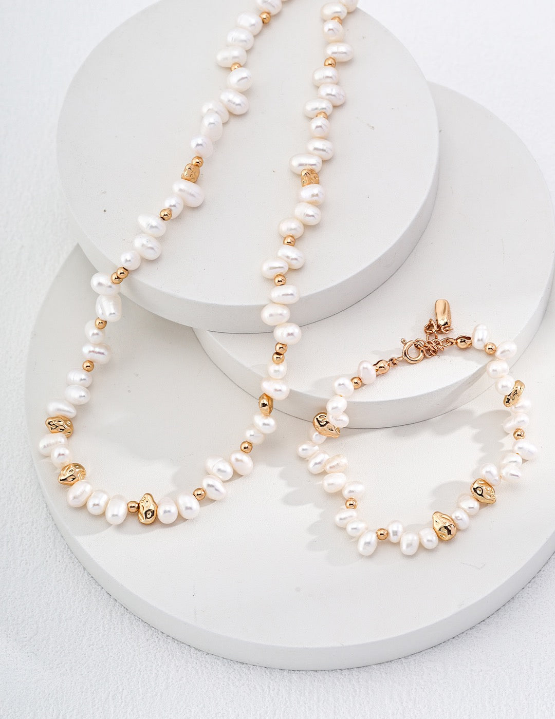 Natural Pearl Gold‑Tone Beaded Necklace, Dainty Layering Choker for Women