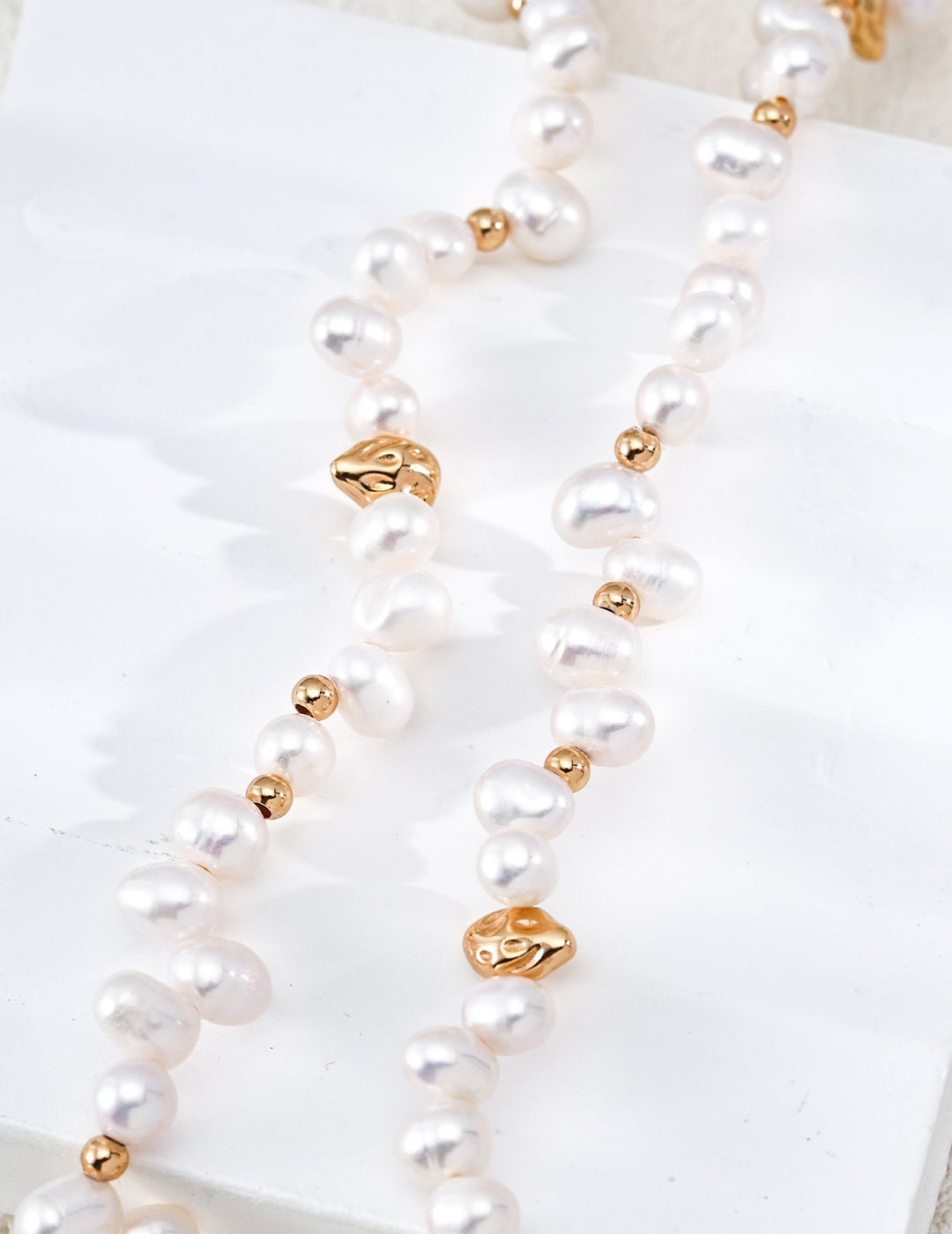 Natural Pearl Gold‑Tone Beaded Necklace, Dainty Layering Choker for Women