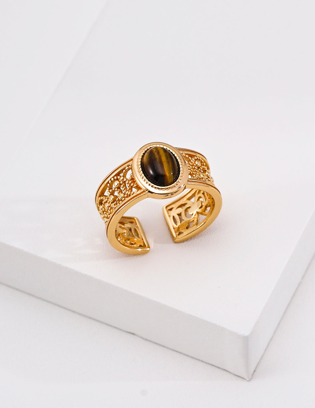 Boho Retro Tiger's Eye Adjustable Ring, S925 Sterling Silver