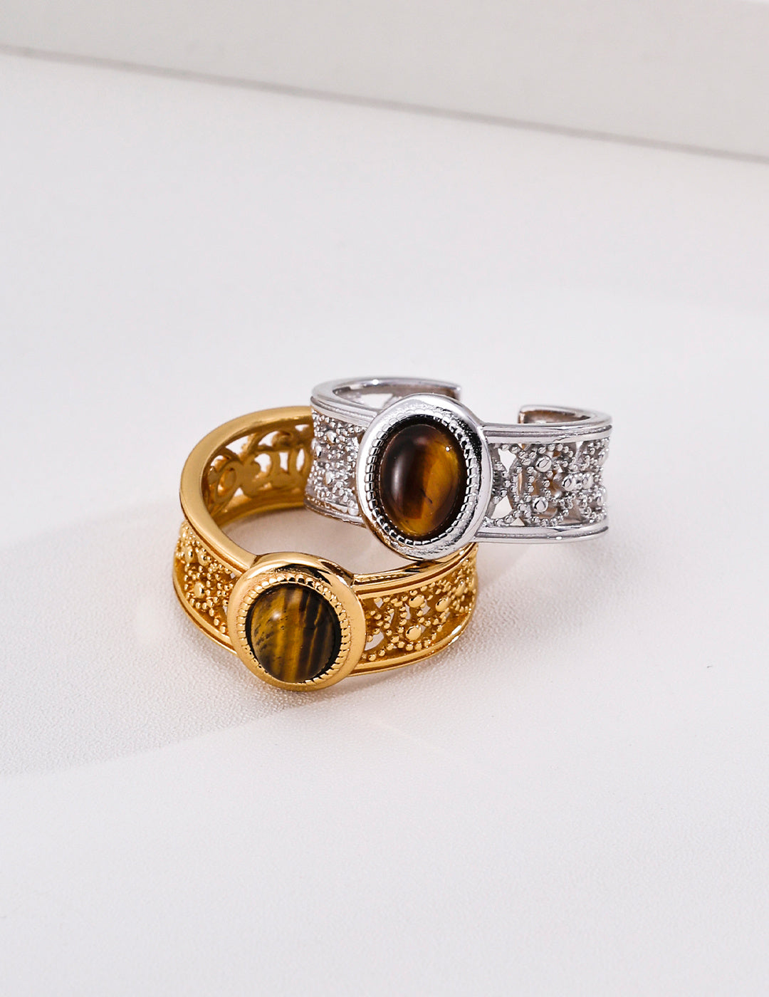 Boho Retro Tiger's Eye Adjustable Ring, S925 Sterling Silver