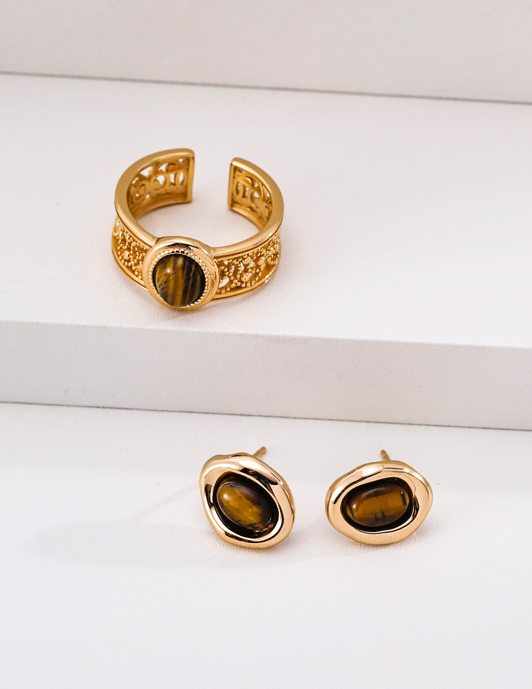 Boho Retro Tiger's Eye Adjustable Ring, S925 Sterling Silver
