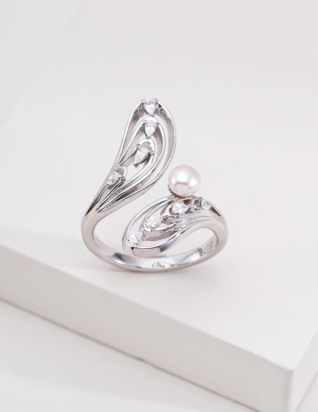 Butterfly Cocoon Pearl Open Ring | S925 Silver Adjustable Zircon Ring