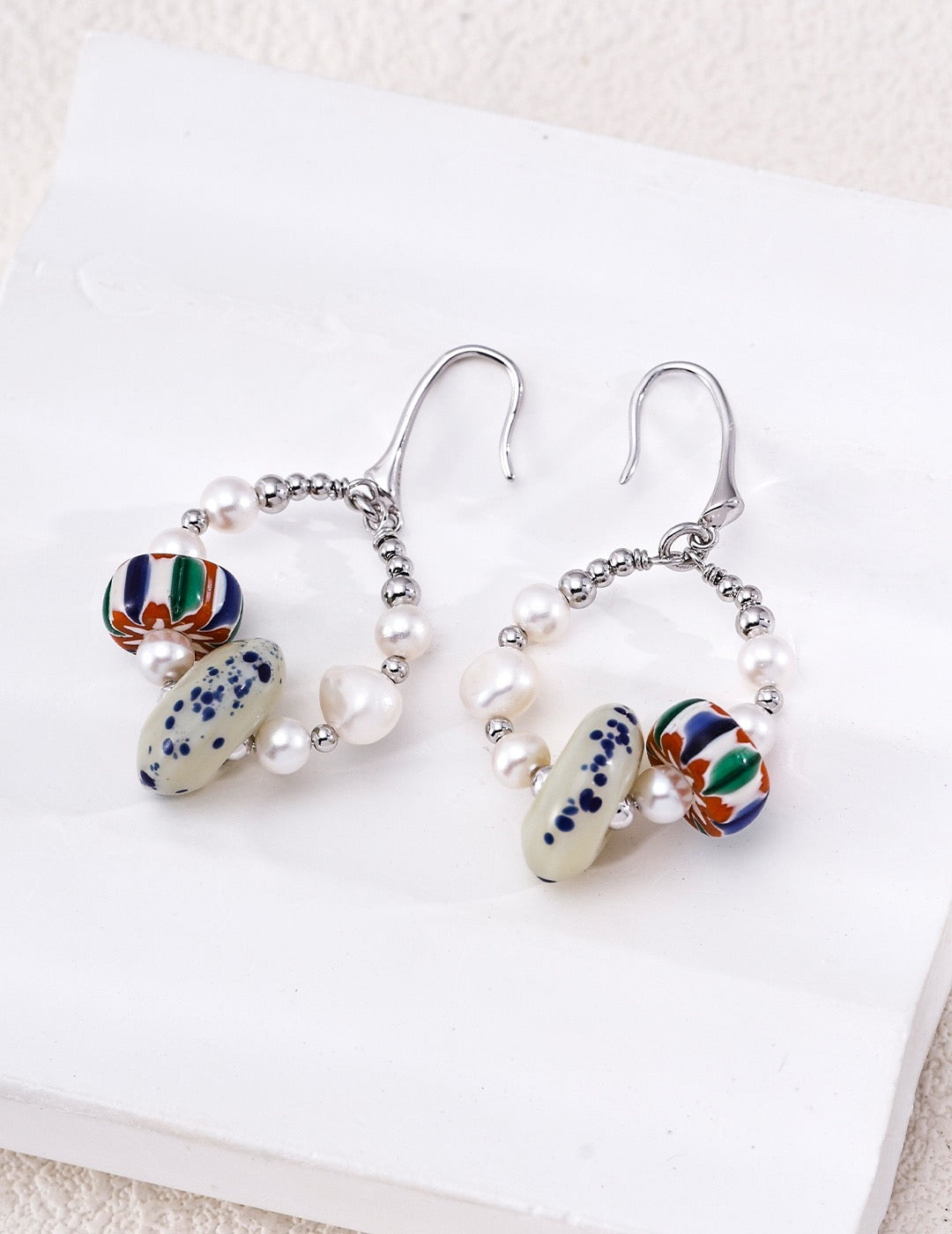 Pearl Nepalese Handmade Glass Earrings
