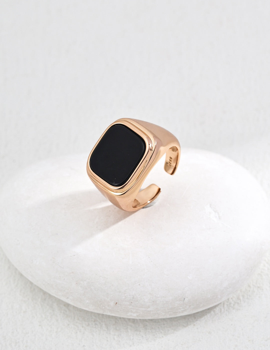 S925 Sterling Silver Minimalist Black Onyx Signet Ring