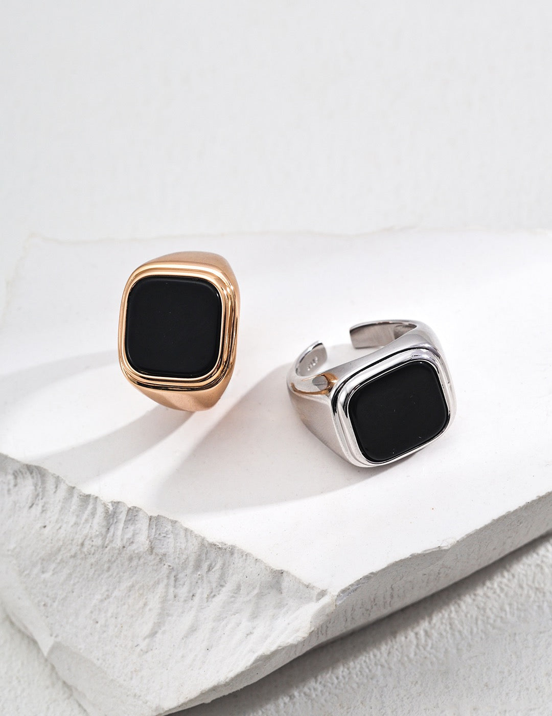 S925 Sterling Silver Minimalist Black Onyx Signet Ring
