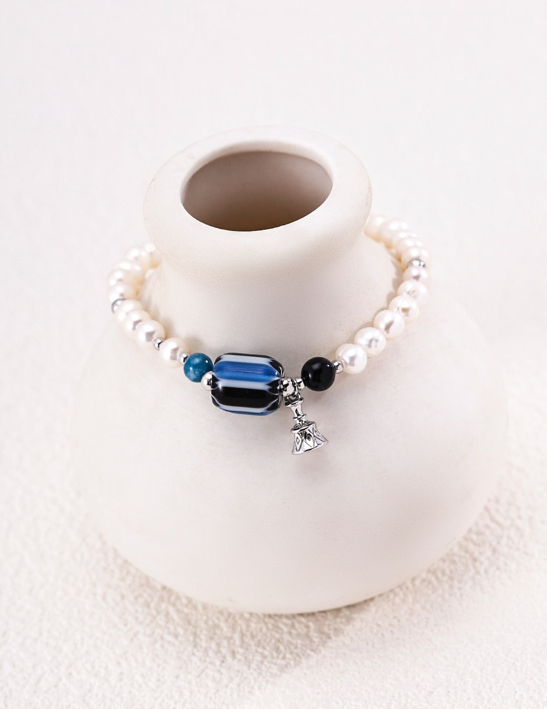 Black Onyx & Nepalese Handmade Glass Bracelet