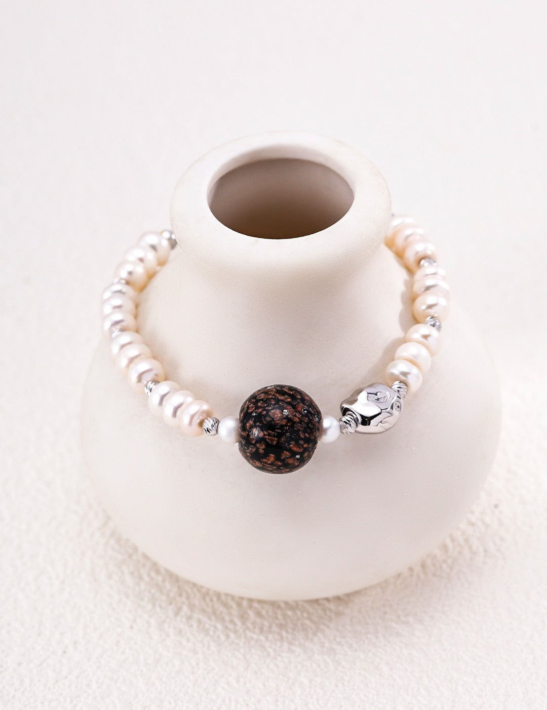 Natural Pearl & Nepalese Handmade Glass Bracelet