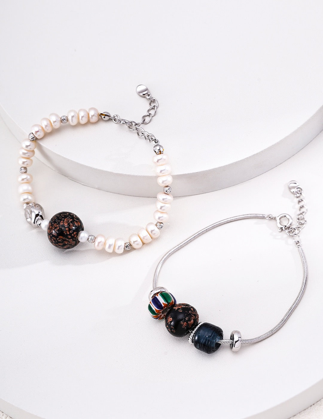 Natural Pearl & Nepalese Handmade Glass Bracelet