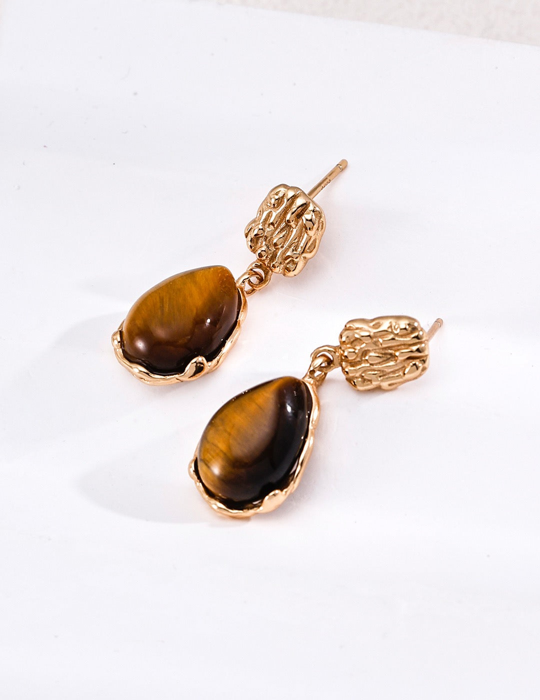 Hand-Carved Earrings with Mother of Pearl & Tiger's Eye Stones