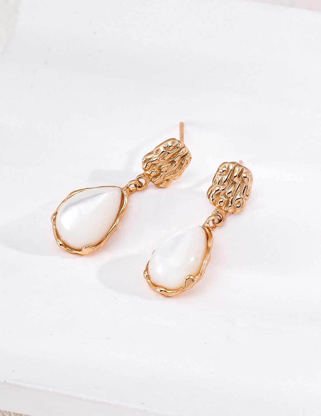 Hand-Carved Earrings with Mother of Pearl & Tiger's Eye Stones