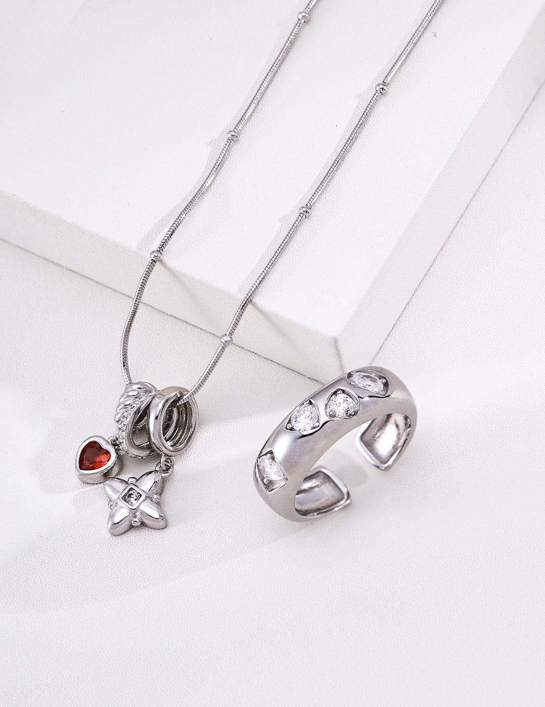 Cubic Zirconia Layered Necklace, Trendy Ins Multi-drop Stackable Design