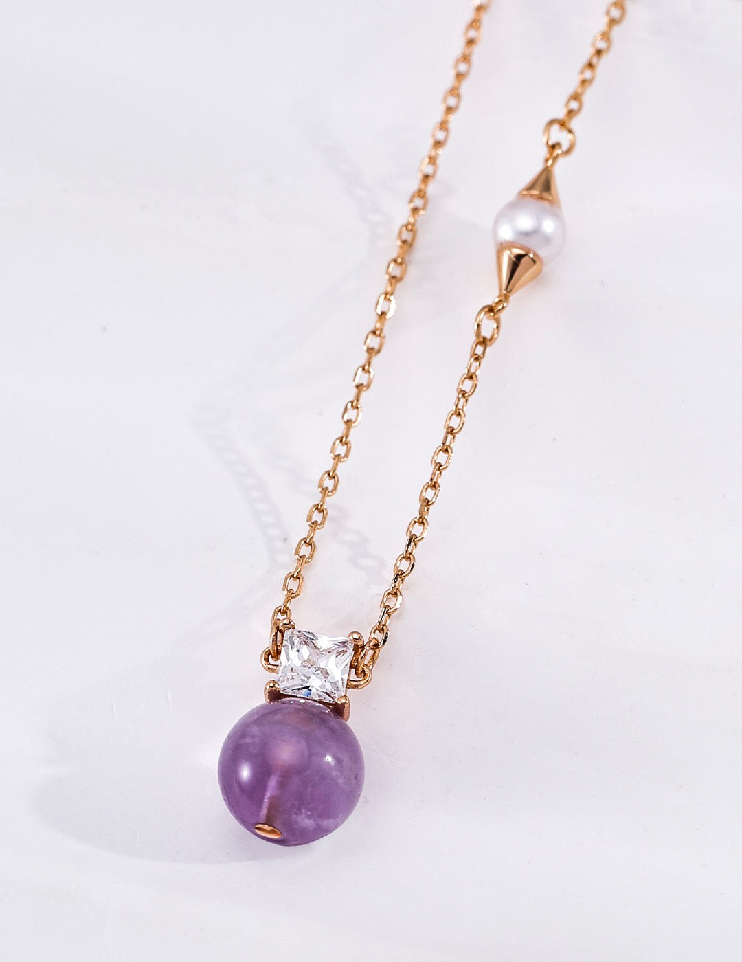 Amethyst & Baroque Pearl Necklace, Minimalist Ins Style for Daily Commute Wear