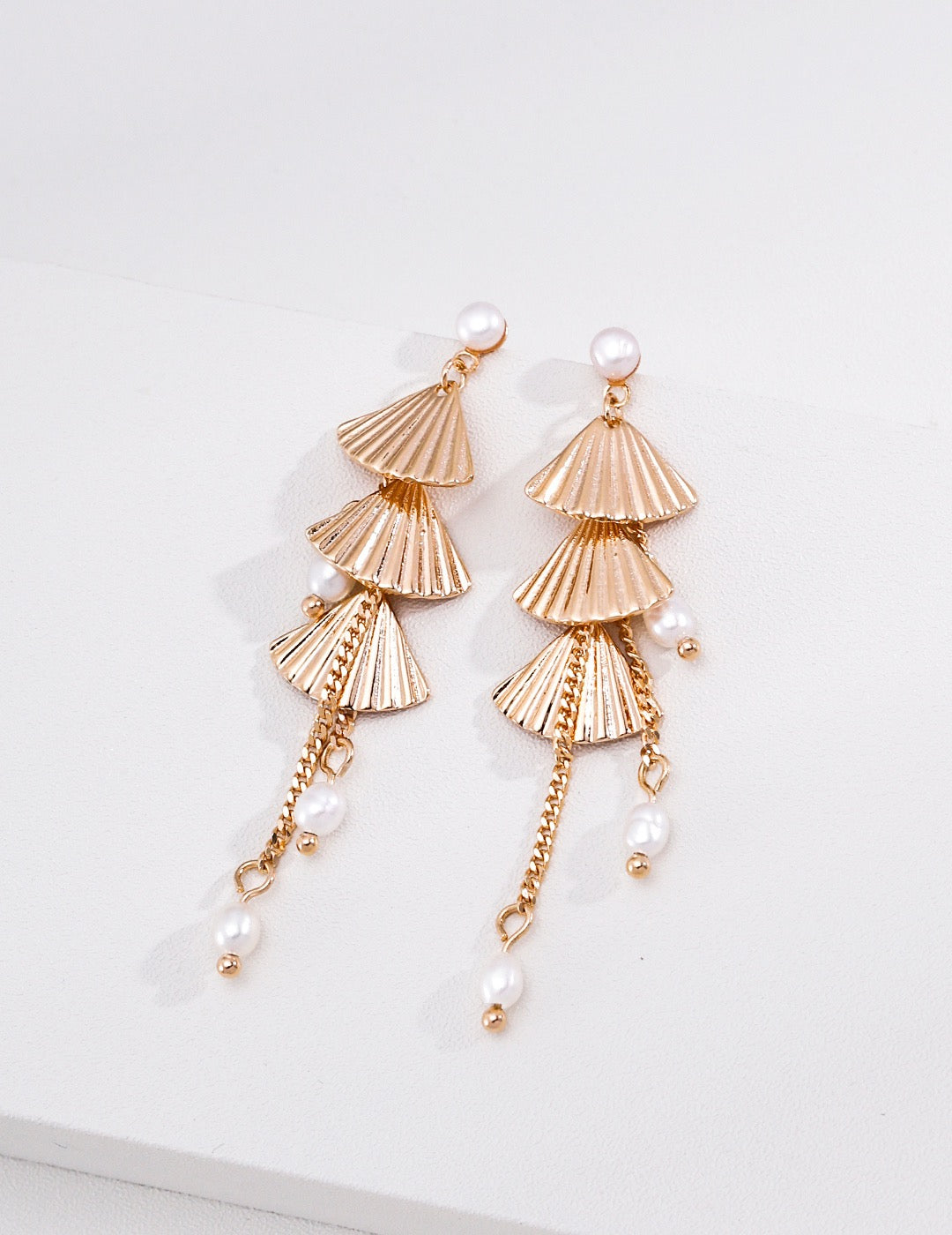 Layered Umbrella Heart Pearl Dangle Earrings, Romantic Long Tassel Drop Earrings