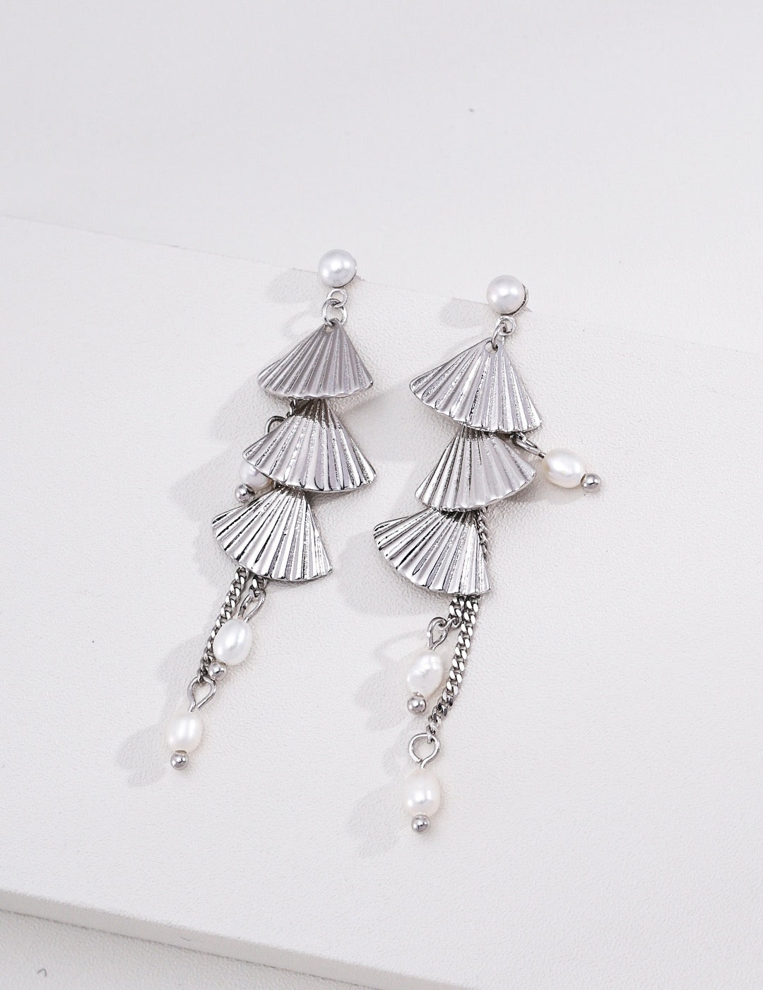 Layered Umbrella Heart Pearl Dangle Earrings, Romantic Long Tassel Drop Earrings